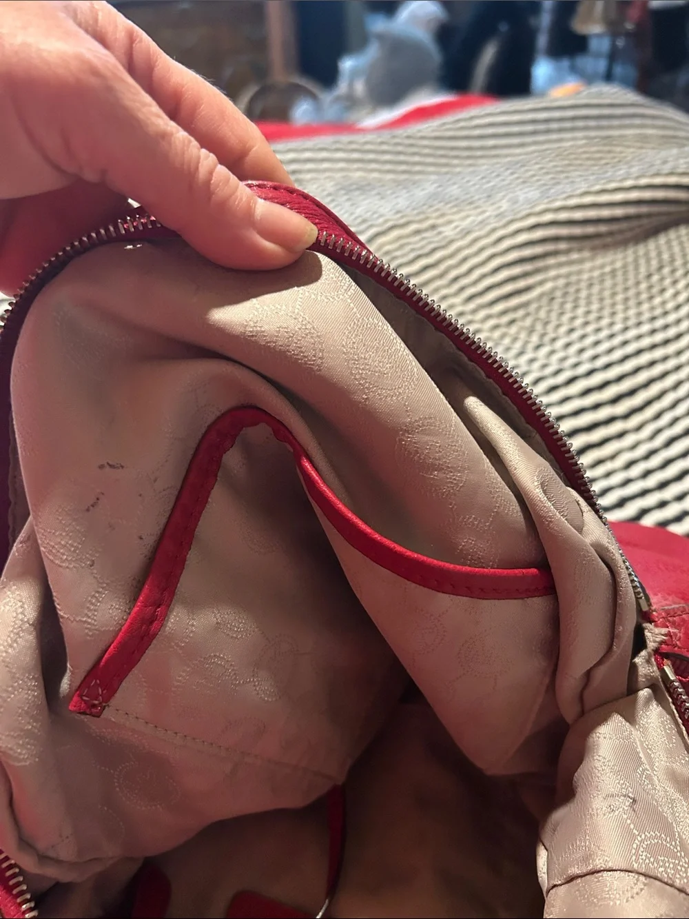 Michael Kors Pink-Red Pebbled Leather Shoulder Bag with Silver Hardware